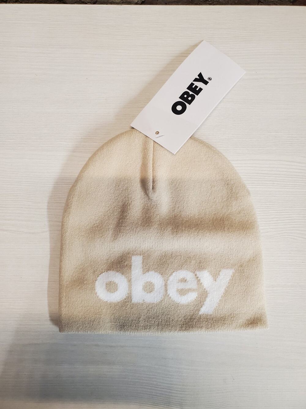 OBEY Lowercase Beanie O/S Silver Grey New Unisex Mens Womens Skull Cap Knit Hat